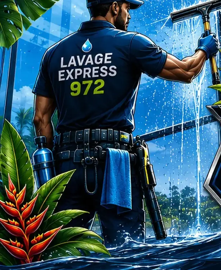 Laveur de vitres Lavage Express 972 à l'ouvrage en Martinique